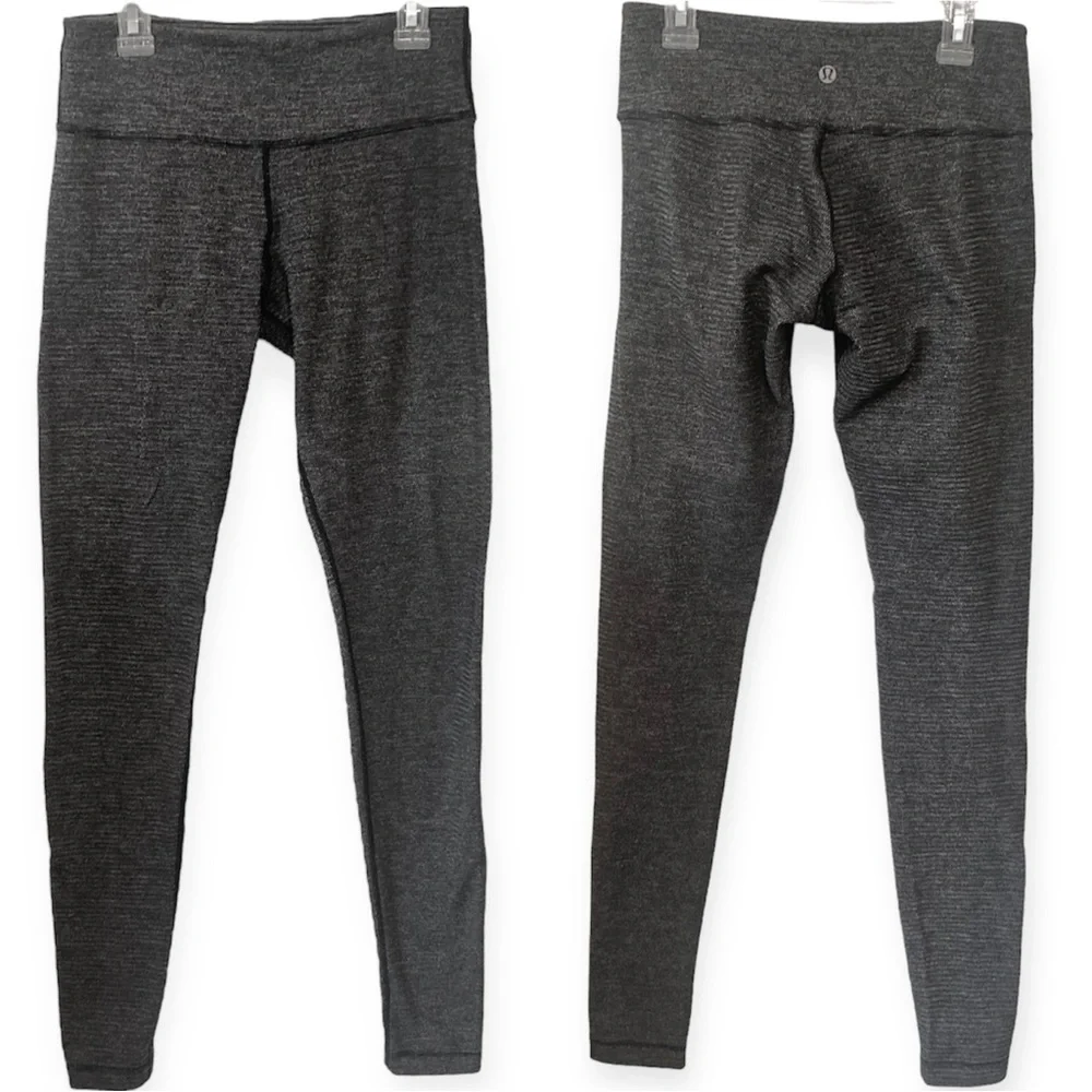 Lululemon Wunder Under Legging Reversible 6 Black Heathered Coal Mini Check Gray